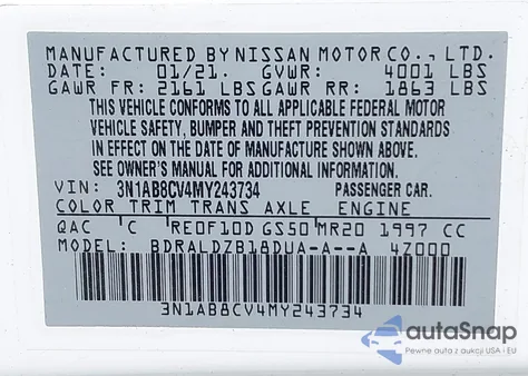 2021 Nissan Sentra Sv Xtronic Cvt from USA, damaged, VIN 3N1AB8CV4MY243734